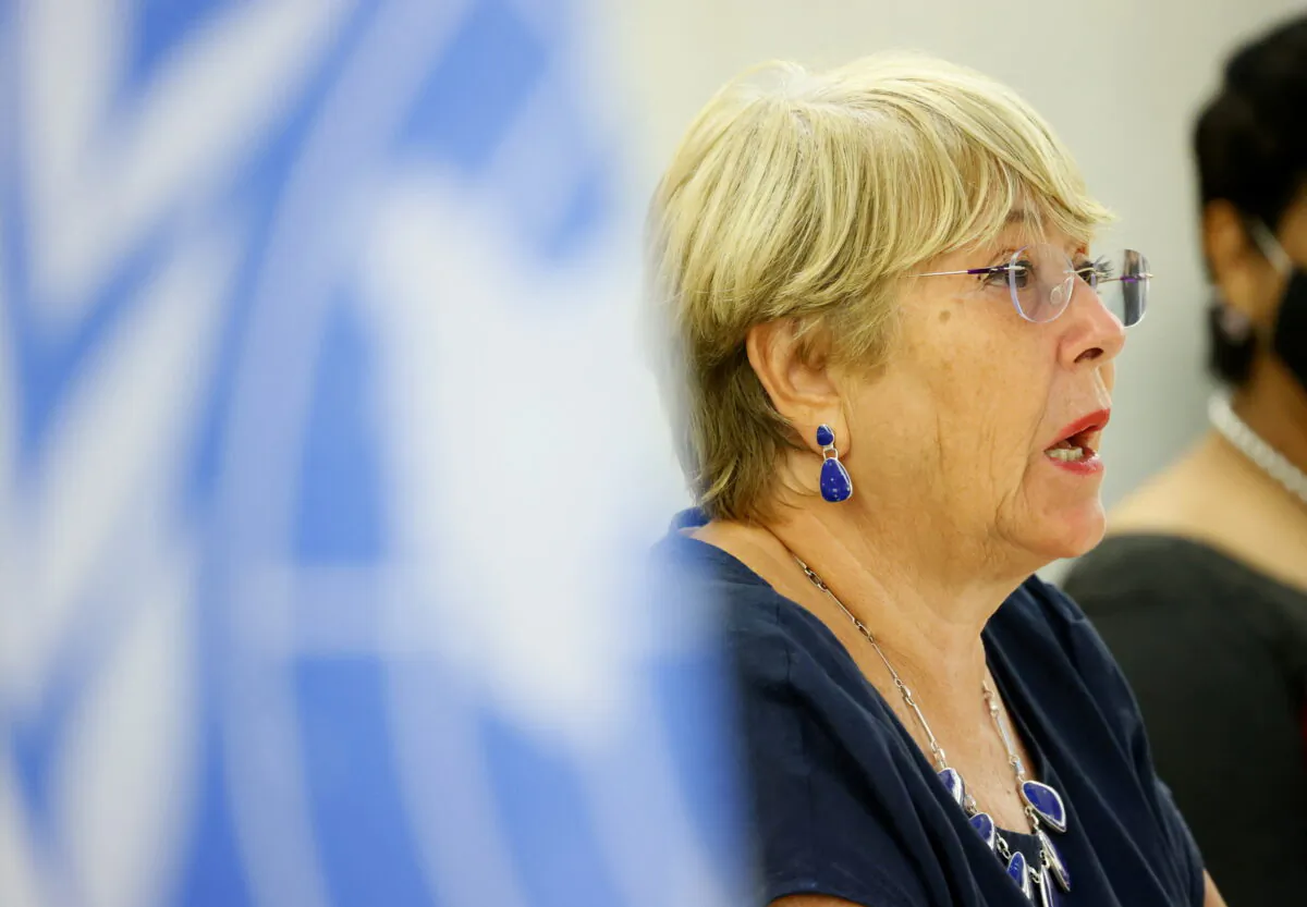 U.N. High Commissioner for Human Rights Michelle Bachelet attends a session of the Human Rights Council at the United Nations in Geneva, on Sep. 13, 2021. (Denis Balibouse/Reuters)
