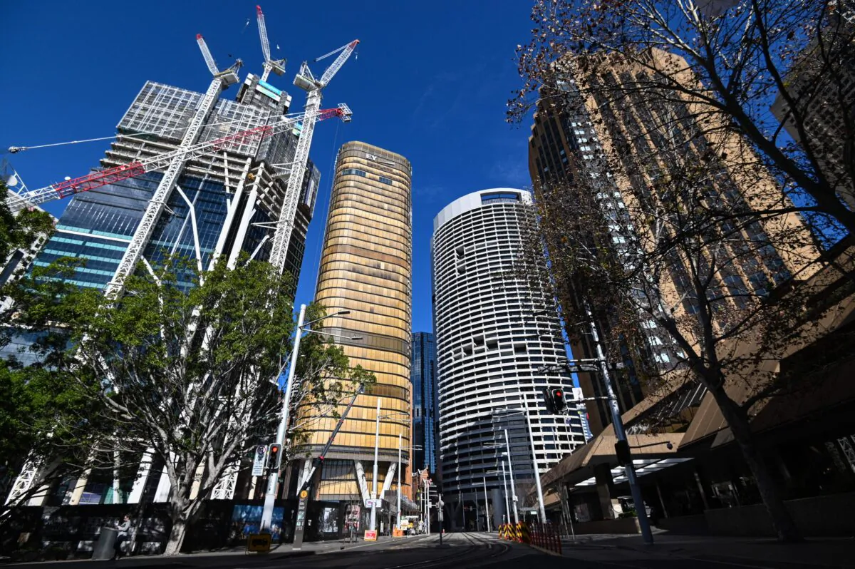 This picture shows a quiet street in the business district in Sydney, Australia, on June 26, 2021. (Saeed Khan/AFP via Getty Images)