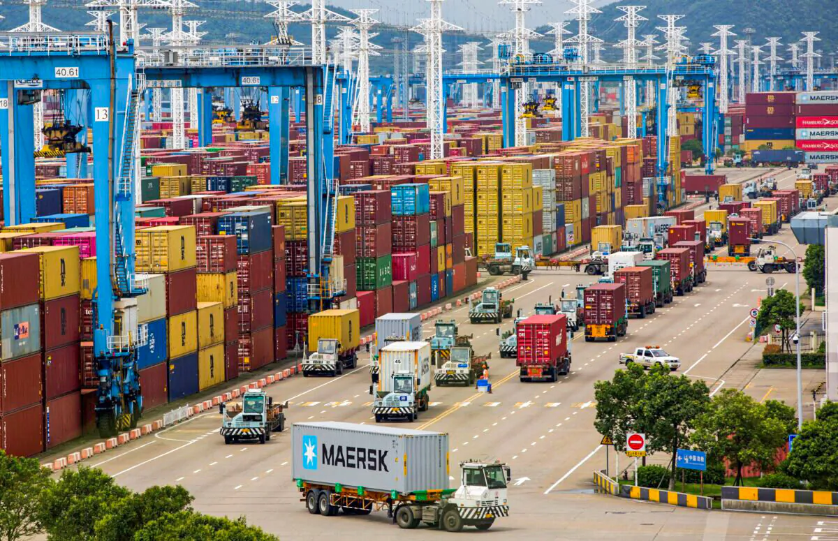 Lines of trucks are seen at a container terminal of Ningbo Zhoushan port in Zhejiang province, China, on Aug. 15, 2021. (cnsphoto via Reuters)