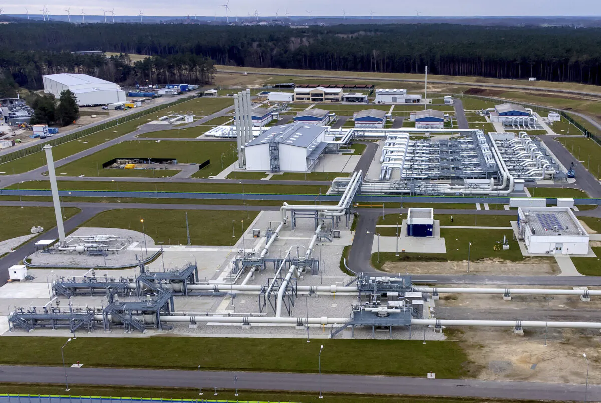 The landfall facilities of the 'Nord Stream 2' gas pipline are pictured in Lubmin, northern Germany, Tuesday, Feb. 15, 2022. Nord Stream 2 is a 1,230-kilometer-long (764-mile-long) natural gas pipeline under the Baltic Sea, running from Russia to Germany's Baltic coast. (AP Photo/Michael Sohn)