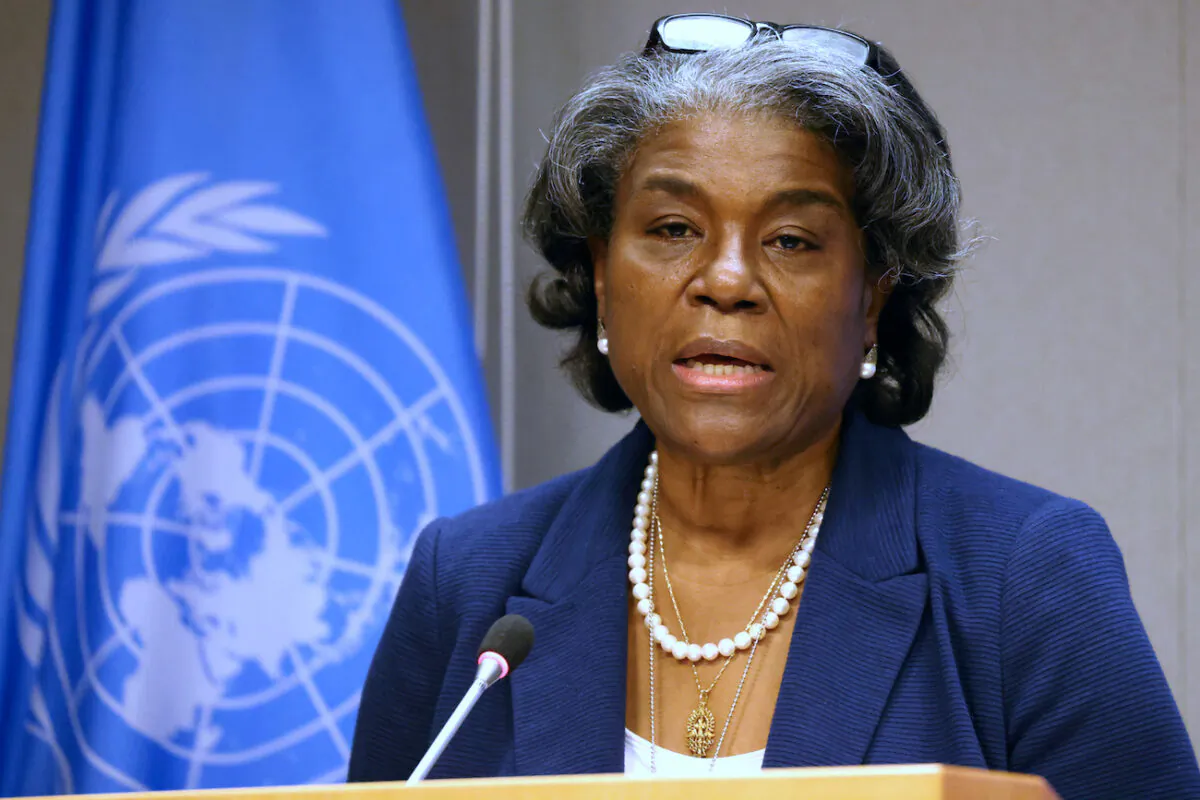 Linda Thomas-Greenfield, U.S. ambassador to the United Nations, at a briefing in New York City on March 1, 2021. (Spencer Platt/Getty Images)