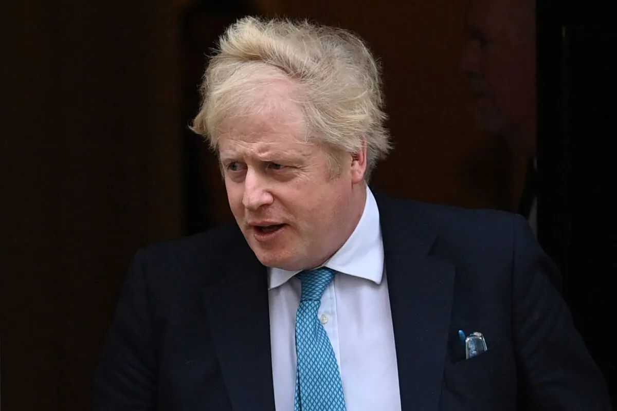 British Prime Minister Boris Johnson leaves from 10 Downing Street to take part in the weekly session of Prime Minister's Questions at the House of Commons, in central London, on Feb. 23, 2022. (Justin Tallis/AFP via Getty Images)