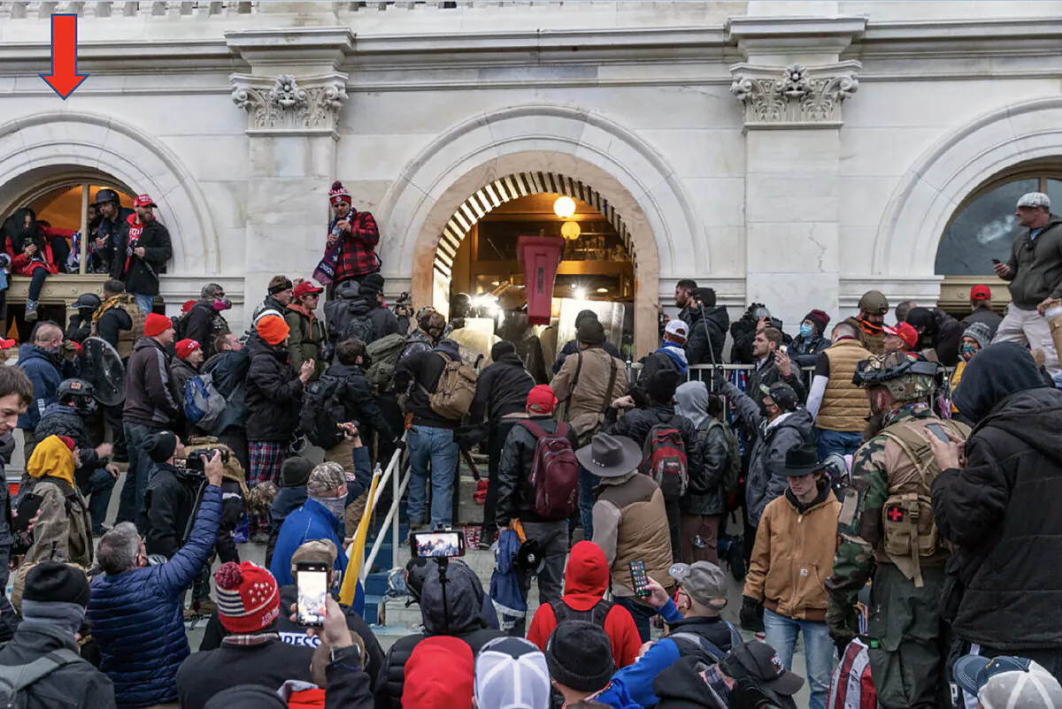 Imelda Acosta, known on social media as Mariposa Castro, entered the U.S. Capitol through a broken window on Jan. 6, 2021. (U.S. Department of Justice/Screenshot via The Epoch Times)