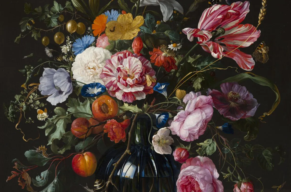 Detail of "Vase of Flowers," circa 1670, by Jan Davidsz de Heem. Oil on canvas; 29 1/4 inches by 20 3/4 inches. Acquired by the Friends of the Mauritshuis Foundation with the support of the Rembrandt Association, 1993. Mauritshuis, The Hague.  (Mauritshuis, The Hague)