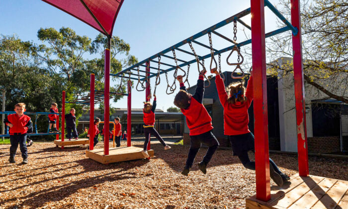 Students play at recess at Lysterfield Primary School, in Melbourne, Australia, on May 26, 2020. (Daniel Pockett/Getty Images)
