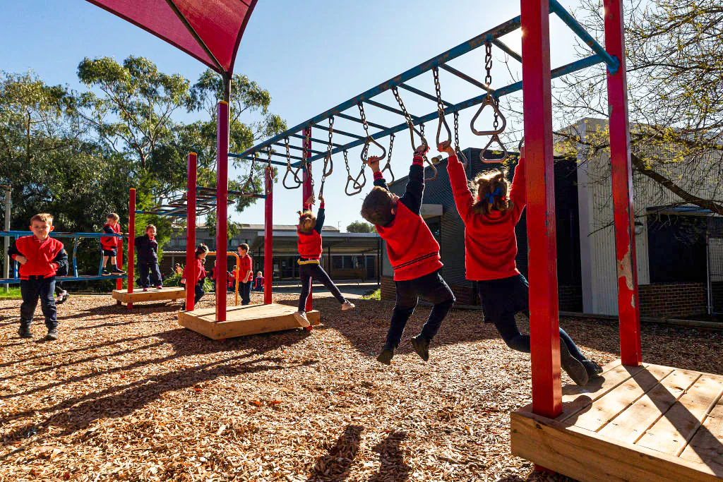 Students play at recess at Lysterfield Primary School, in Melbourne, Australia, on May 26, 2020. (Daniel Pockett/Getty Images)