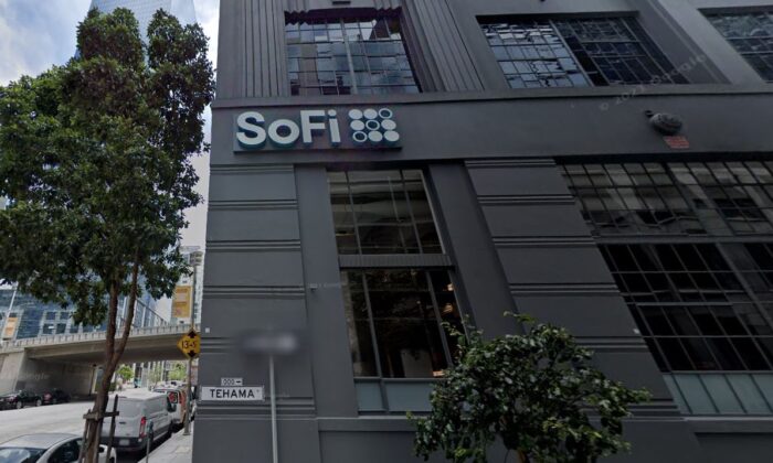 Headquarters of the American online personal finance company SoFi Technologies Inc. in San Francisco in June 2021. (Google Maps/Screenshot via The Epoch Times)