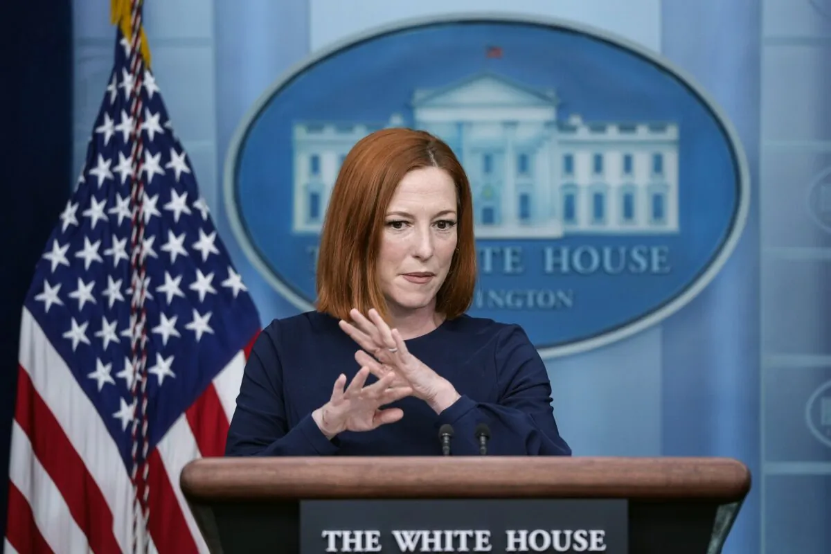 White House press secretary Jen Psaki speaks to reporters in Washington on Feb. 22, 2022. (Drew Angerer/Getty Images)
