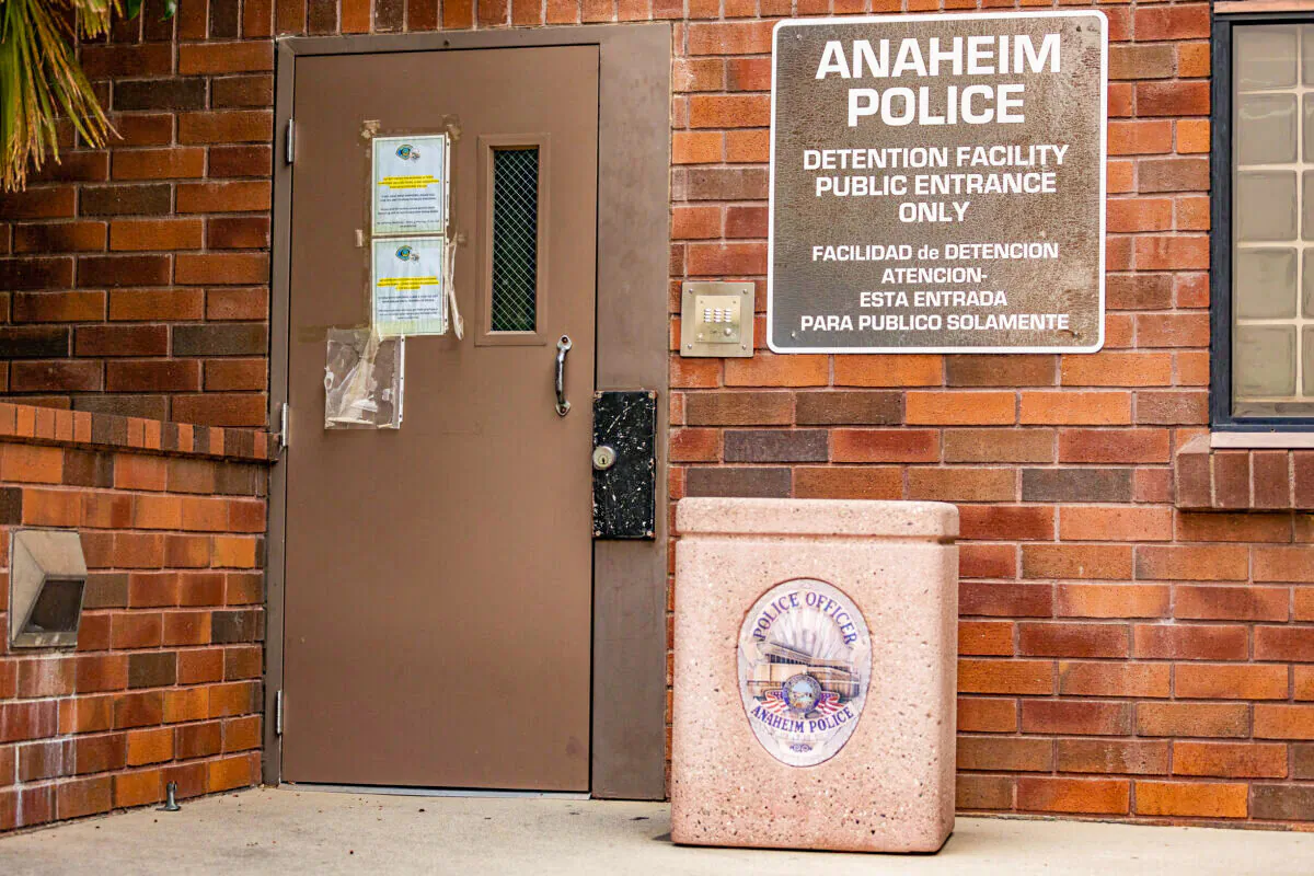 The entry to the Anaheim Police Department Detention Facility in Anaheim, Calif., on Sept. 10, 2020. (John Fredricks/The Epoch Times)