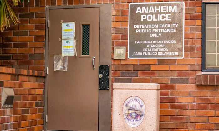 The entry to the Anaheim Police Department Detention Facility in Anaheim, Calif., on Sept. 10, 2020. (John Fredricks/The Epoch Times)
