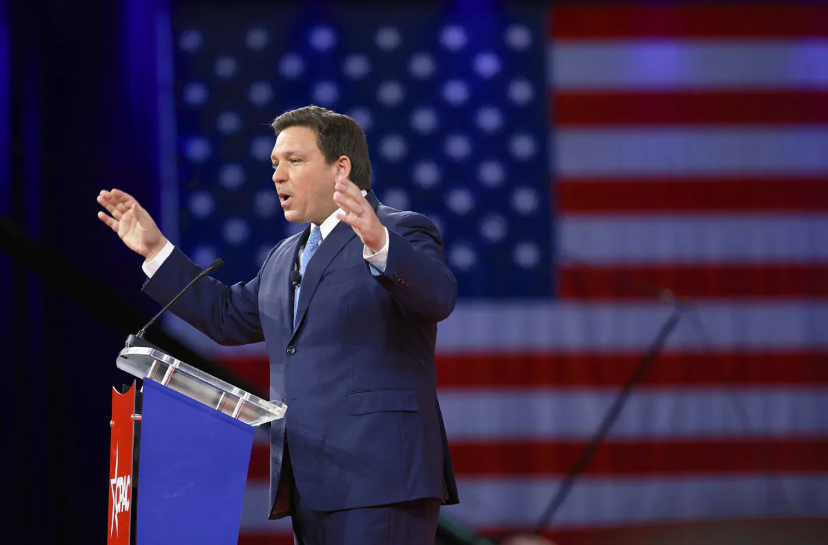 Florida Gov. Ron DeSantis speaks at the Conservative Political Action Conference (CPAC) in Orlando, Fla., on Feb. 24, 2022. (Joe Raedle/Getty Images)