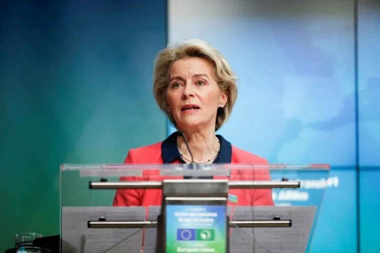President of the European Commission Ursula von der Leyen speaking on the second day of the summit. Photo: Yves Herman/ pool / AFP