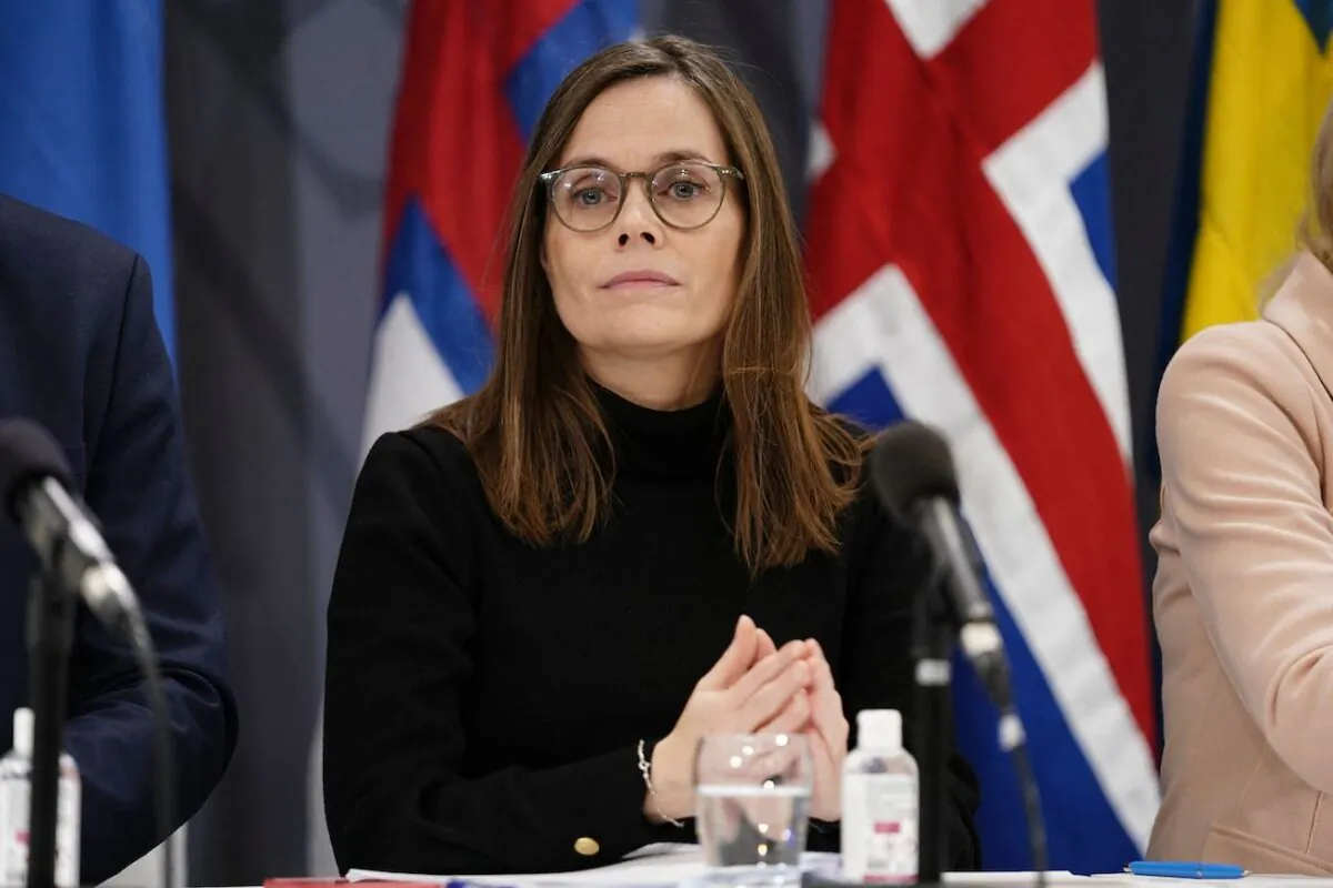 Iceland's Prime Minister Katrin Jakobsdottir at a joint press conference in the Prime Ministers Office in Copenhagen, Denmark, on Nov. 3, 2021. (Mads Claus Rasmussen/Ritzau Scanpix/AFP via Getty Images)