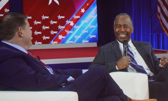 Retired neurosurgeon Ben Carson, former U.S. Secretary of Housing and Urban Development in the Trump Administration, speaks at CPAC 2022 in Orlando on Feb. 15, 2022. (Nanette Holt/The Epoch Times)