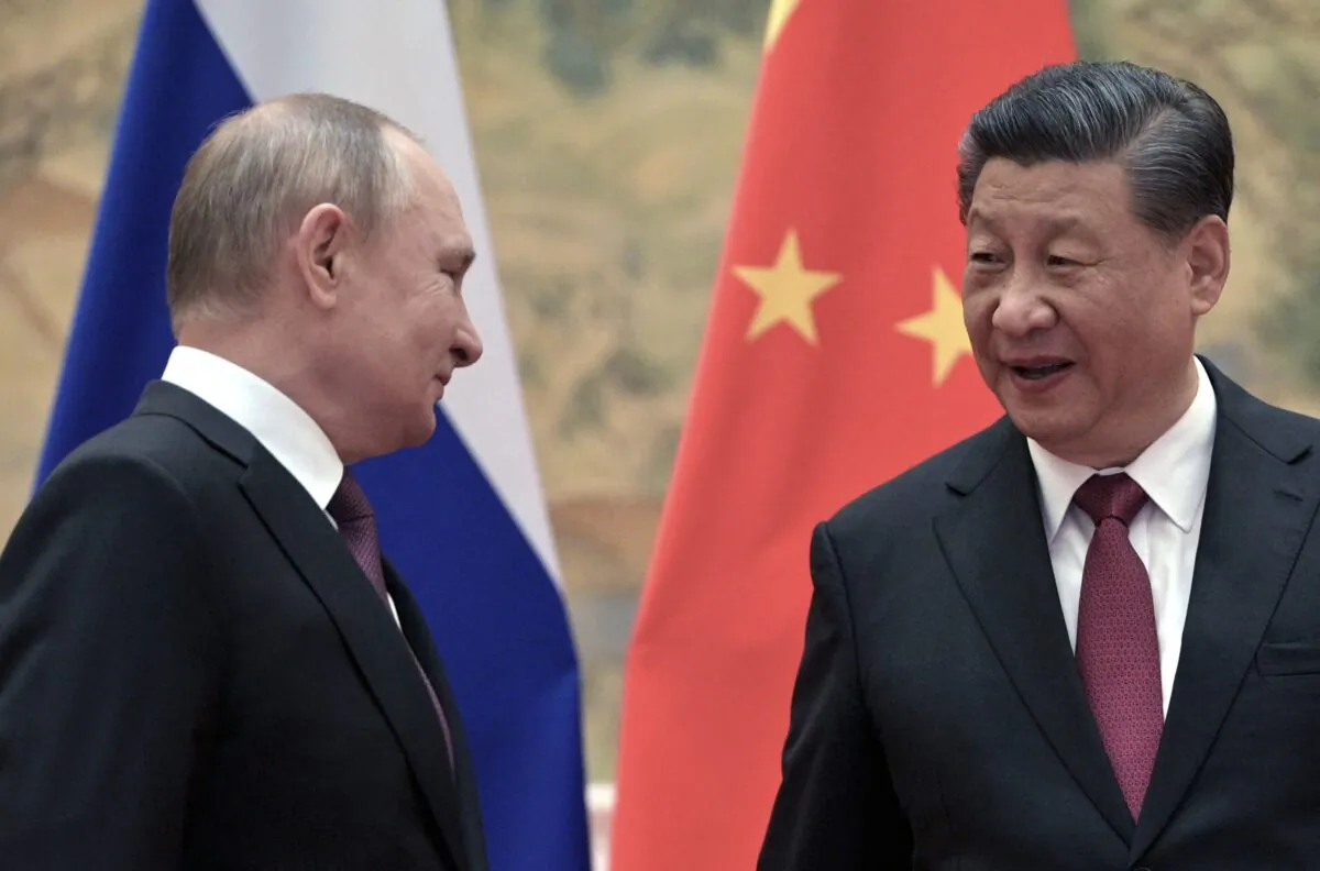 Russian President Vladimir Putin and Chinese leader Xi Jinping during their meeting in Beijing on Feb. 4, 2022. (Alexei Druzhinin/Sputnik/AFP via Getty Images)