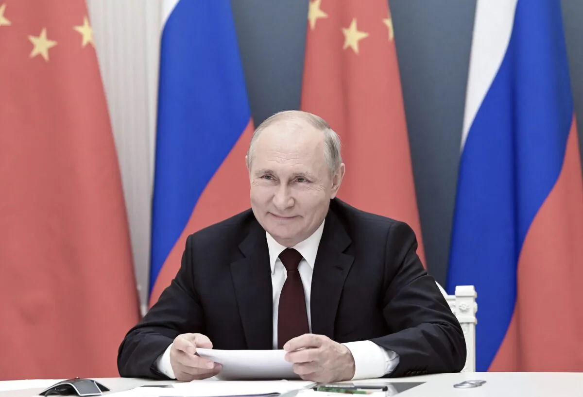 Russian President Vladimir Putin holds a meeting via video conference with Chinese leader Xi Jinping (not seen) at the Kremlin in Moscow on June 28, 2021. (Alexy Nikolsky/Sputnik/AFP via Getty Images)