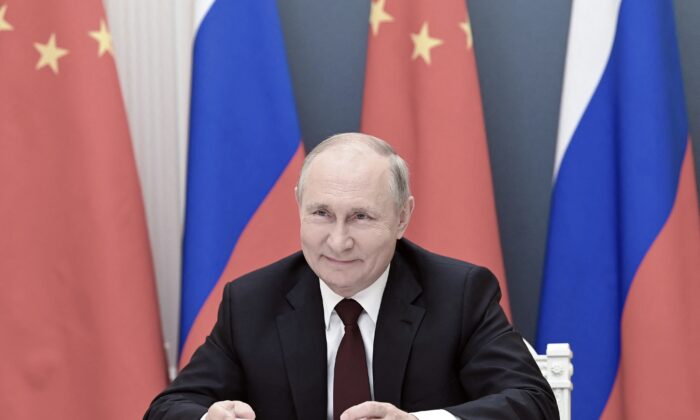 Russian President Vladimir Putin holds a meeting via video conference with Chinese leader Xi Jinping (not seen) at the Kremlin in Moscow on June 28, 2021. (Alexy Nikolsky/Sputnik/AFP via Getty Images)