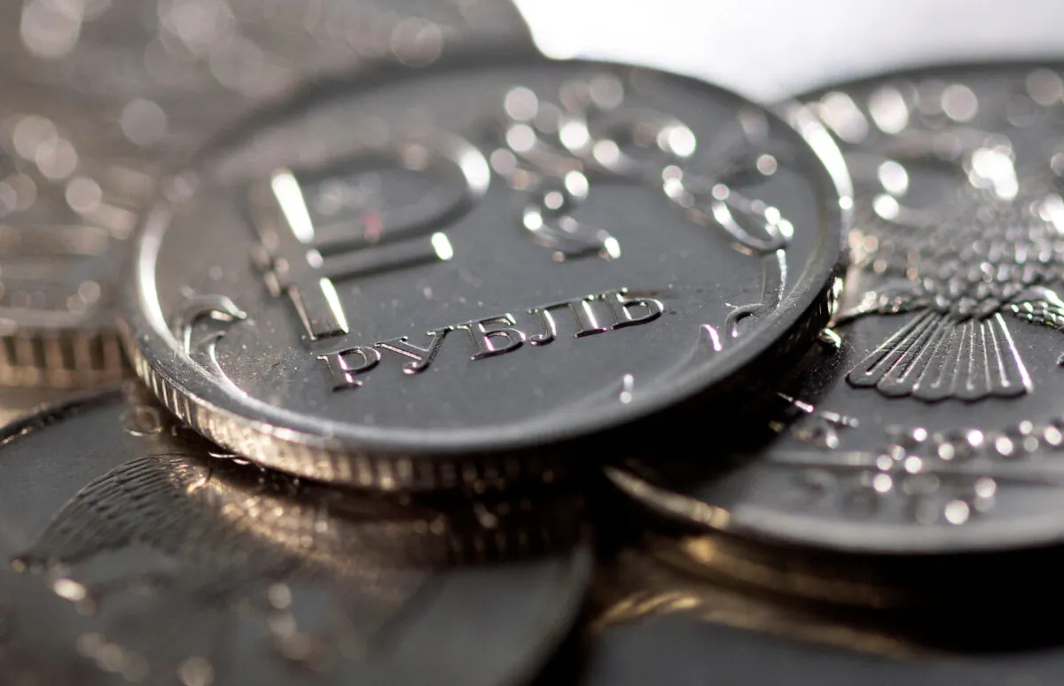 Russian Rouble coins in this illustration taken on Feb. 24, 2022. (Dado Ruvic/Illustration/Reuters)