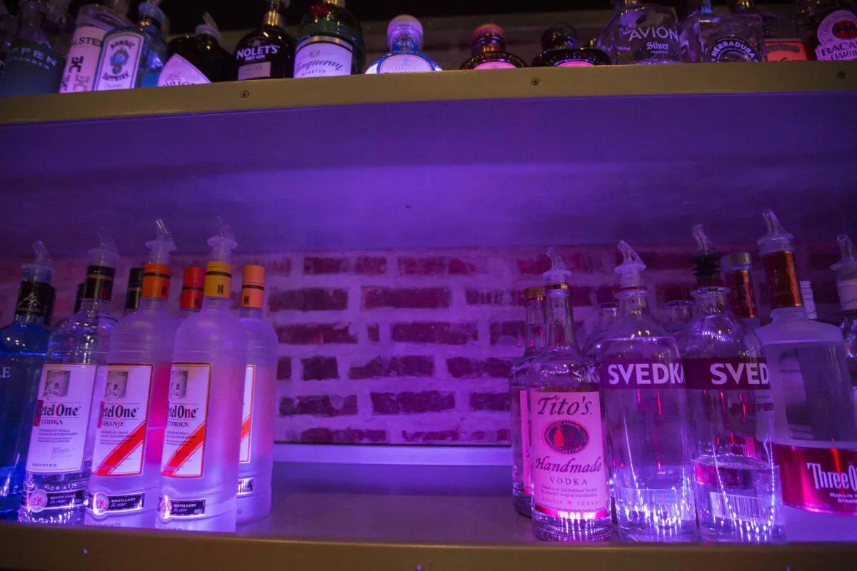 An empty space on a liquor shelf where Russian vodka used to be located at The Sidetrack, a gay bar on the north side of Chicago, July 29, 2013. (Scott Eisen/AP Photo)