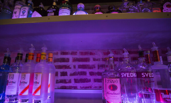 An empty space on a liquor shelf where Russian vodka used to be located at The Sidetrack, a gay bar on the north side of Chicago, July 29, 2013. (Scott Eisen/AP Photo)