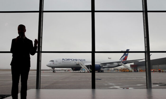 File photo shows the an aircraft of Russia's flagship airline Aeroflot during a media presentation at Sheremetyevo International Airport outside Moscow on March 4, 2020. (Rueters/Maxim Shemetov/File Photo)