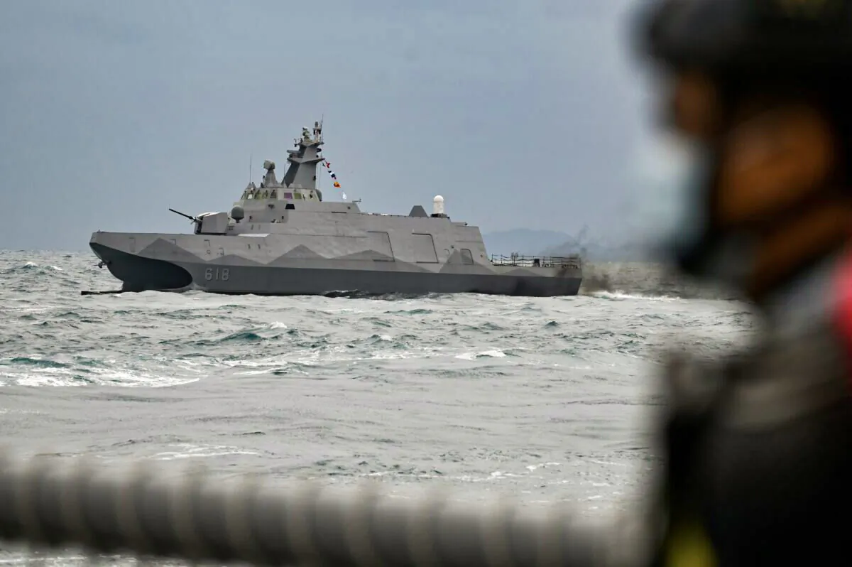 Taiwan's domestically produced corvette class vessel Ta Chiang is paraded to demonstrate its combat readiness during a drill on the seas off the northern city of Keelung on Jan. 7, 2022. (Sam Yeh/AFP via Getty Images)
