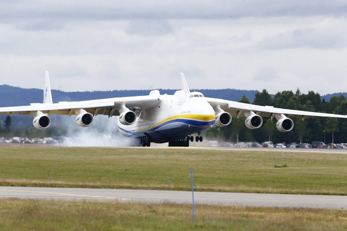 An Antonov AN-225 is pictured while landing at the Oslo Airport, on June 19, 2014, as it carries Norwegian military material from Afghanistan. 
(Heiko Junge/AFP via Getty Images)