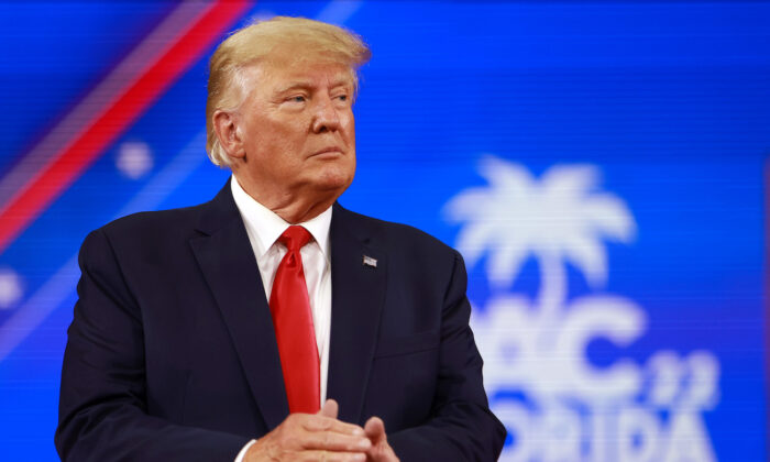 Donald Trump, the 45th President of the United States, speaks during the Conservative Political Action Conference at The Rosen Shingle Creek in Orlando, Florida, on Feb. 26, 2022. (Joe Raedle/Getty Images)