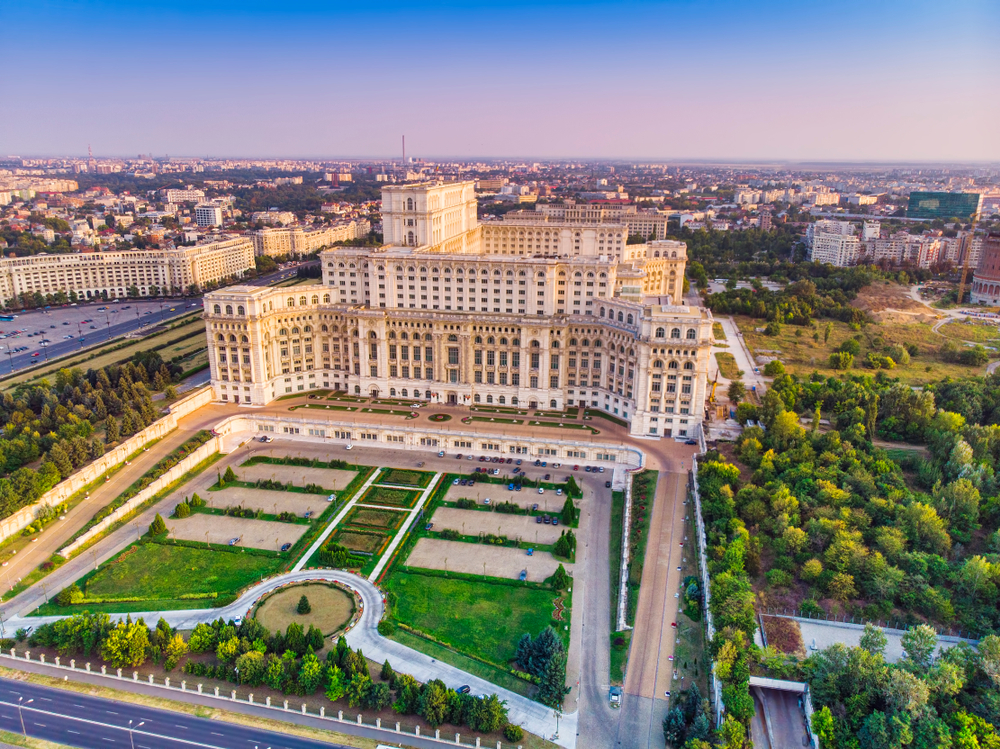 Parliament,Building,Or,People's,House,In,Bucharest,City.,Aerial,View