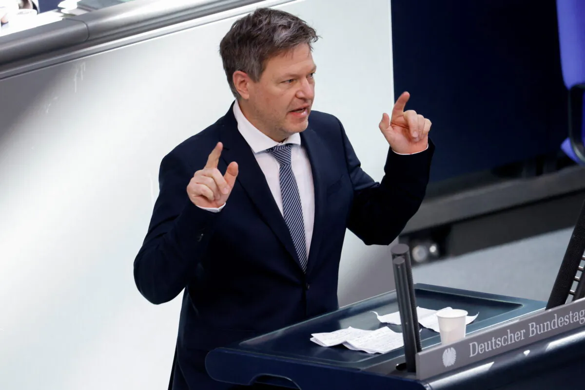 German Economy and Climate Minister Robert Habeck speaks during an extraordinary session, after Russia launched a massive military operation against Ukraine, at the lower house of parliament Bundestag in Berlin, Germany, on Feb. 27, 2022. (Michele Tantussi/Reuters)