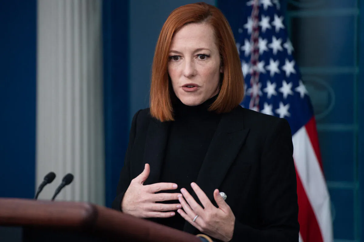 White House press secretary Jen Psaki holds a press briefing in the Brady Press Briefing Room of the White House in Washington, on Feb. 25, 2022. (Paul Loeb/AFP via Getty Images)