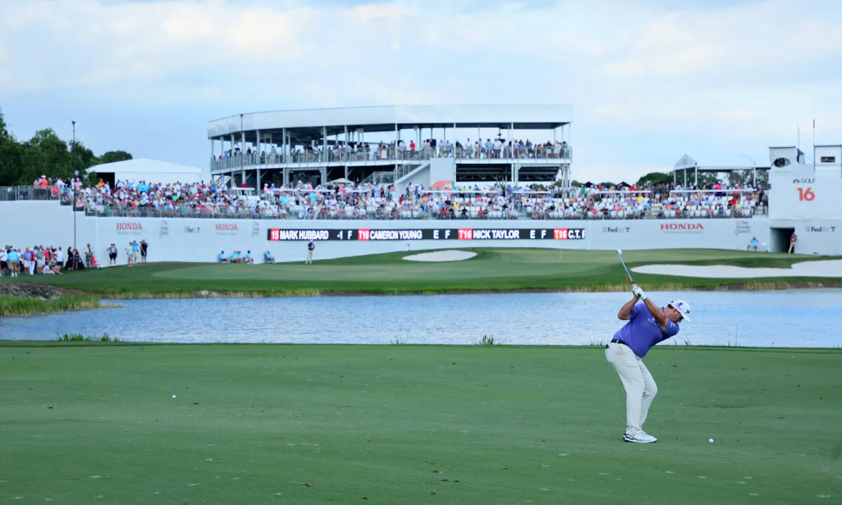 Sepp Straka of Austria plays his second shot on the 16th hole during the final round of The Honda Classic at PGA National Resort And Spa, in Palm Beach Gardens, Florida, on February 27, 2022. (Andy Lyons/Getty Images)