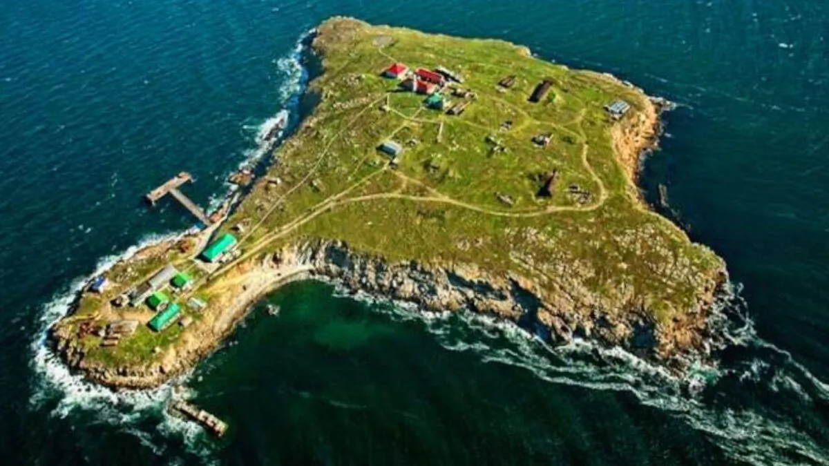 Zmiinyi (Snake) Island, a roughly 40-acre speck of land located south of the port of Odessa in the Black Sea. (Courtesy of Ukrainian Navy)