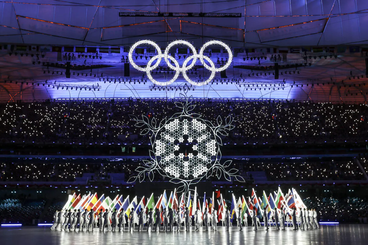 A general view of the Olympic Cauldron during the 2022 Beijing Winter Olympics closing ceremony on day 16 at Beijing National Stadium in Beijing, China, on Feb. 20, 2022. (Maja Hitij/Getty Images)