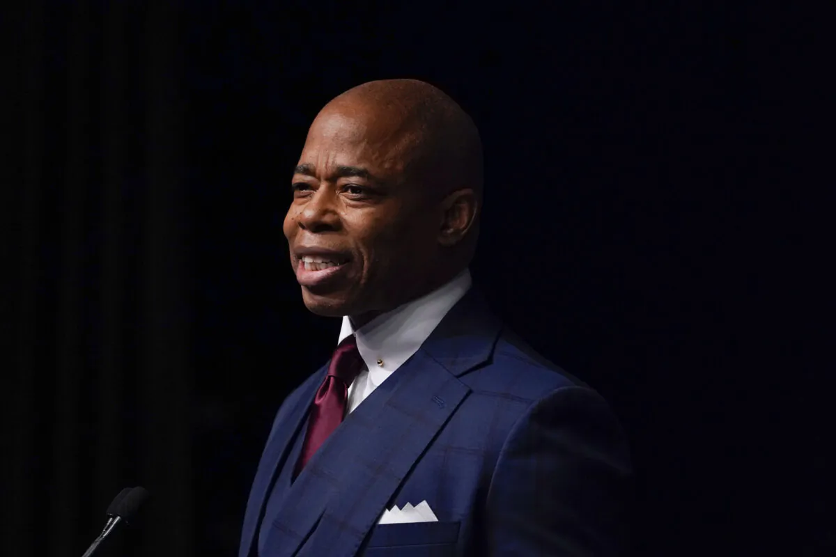 New York City Mayor Eric Adams speaks during the New York State Democratic Convention in New York on Feb. 17, 2022. (Seth Wenig/AP Photo)
