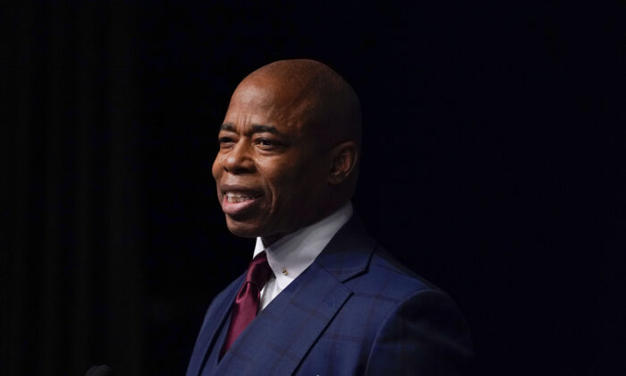 New York City Mayor Eric Adams speaks during the New York State Democratic Convention in New York on Feb. 17, 2022. (Seth Wenig/AP Photo)