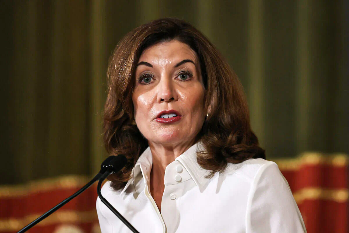 New York Gov. Kathy Hochul speaks at the New York State Capitol in Albany, N.Y., on Aug. 24, 2021. (Michael M. Santiago/Getty Images)