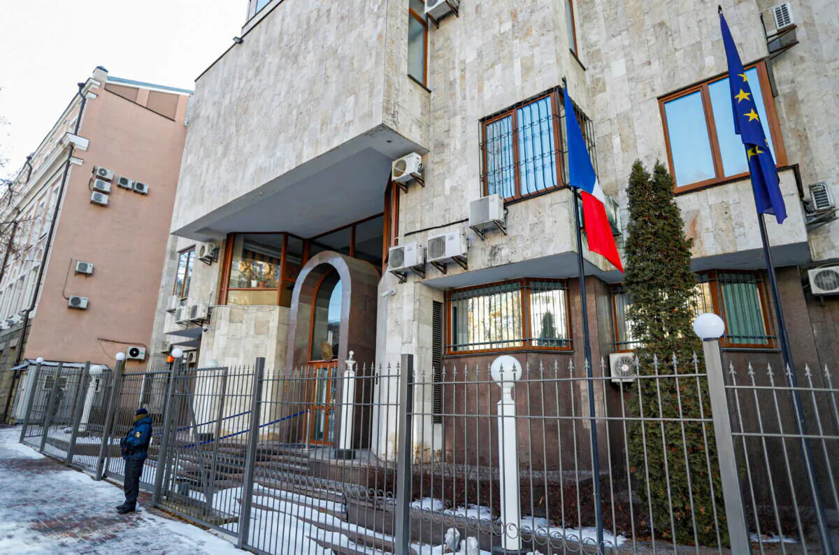 A view shows the embassy of France in Kyiv, Ukraine on Feb. 13, 2022. (Valentyn Ogirenko/Reuters File Photo)