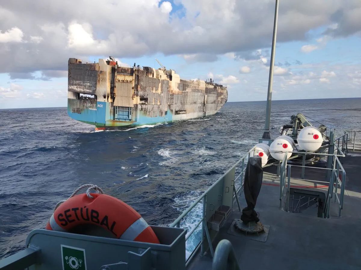 A cargo ship carrying thousands of vehicles that caught on fire near the Azores has now sunk into the Atlantic Ocean, officials confirmed on Tuesday. (Marinha Portuguesa)