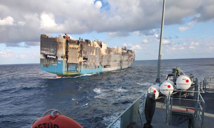 A cargo ship carrying thousands of vehicles that caught on fire near the Azores has now sunk into the Atlantic Ocean, officials confirmed on Tuesday. (Marinha Portuguesa)