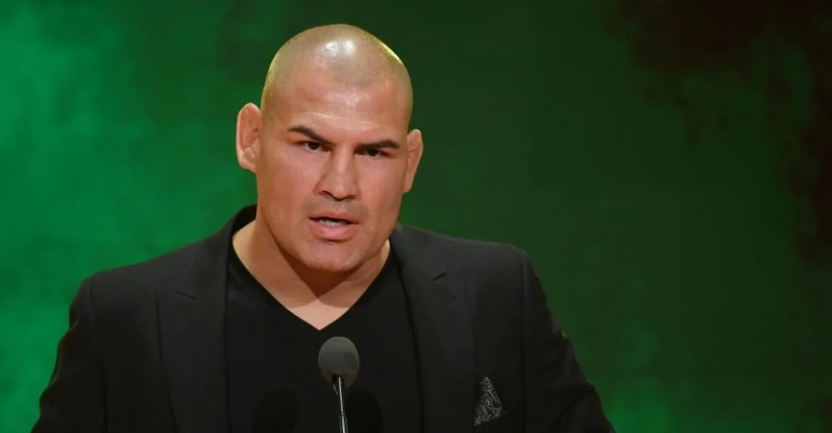 Former UFC heavyweight champion Cain Velasquez speaks at a WWE news conference at T-Mobile Arena on October 11, 2019 in Las Vegas, Nevada. (Ethan Miller/Getty Images)