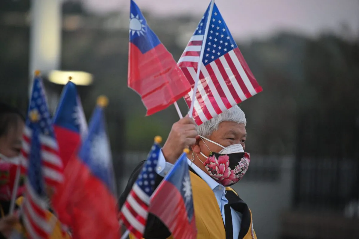 Supporters await the arrival of Taiwan Vice President Lai Ching-te at the Hilton Universal Hotel, in Universal City, Calif. on Jan. 25, 2022. (Robyn Beck/AFP via Getty Images)