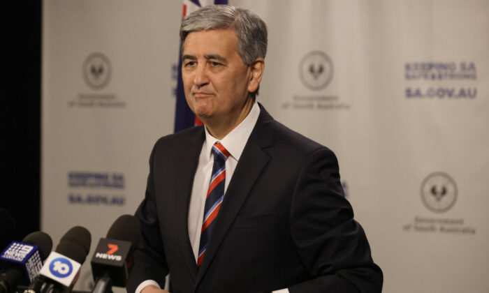 South Australian Treasurer Rob Lucas speaks at the media at the daily Covid update press conference in Adelaide, South Australia on July 21, 2021. (Photo by Kelly Barnes/Getty Images)