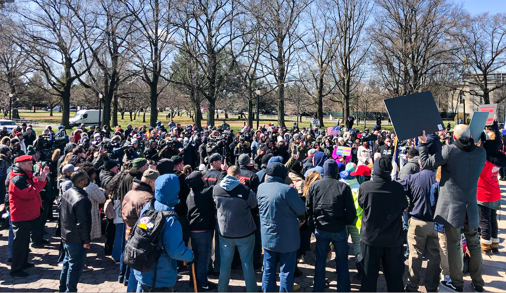Protestors at a rally against vaccine mandates in Flushing, New York, on Mar 29, 2022. (Enrico Trigoso/The Epoch Times)
