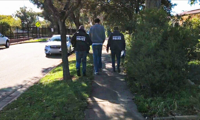 In this undated photo, the Australian Federal Police (AFP) make an arrest for Operation Molto in the suburb of Ingle Farm in Adelaide, Australia. (AFP)