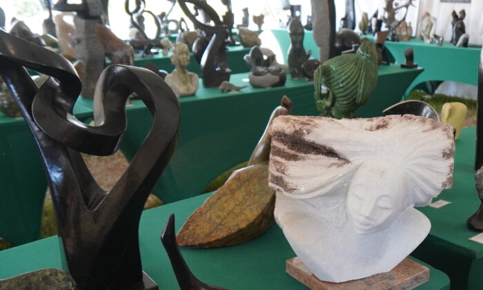 ZimSculpt, an exhibition of  Zimbabwean stone sculpture is at the Peace River Botanical Gardens in Punta Gorda, Fla. Feb. 24, 2022 (Jann Falkenstern/The Epoch Times)