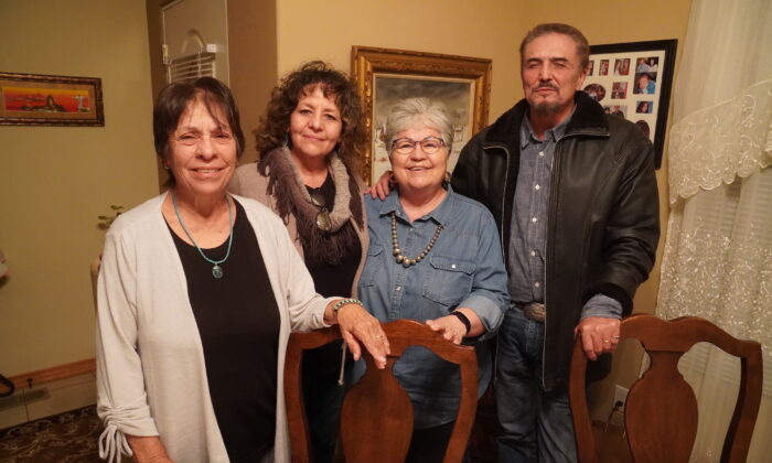 Members of the Tularosa Basin Downwinders Consortium in Albuquerque, N.M., include (left) Louisa Lopez, co-founder Tina Cordova, Bernice Gutierrez, and Paul Pino. (Allan Stein/The Epoch Times)