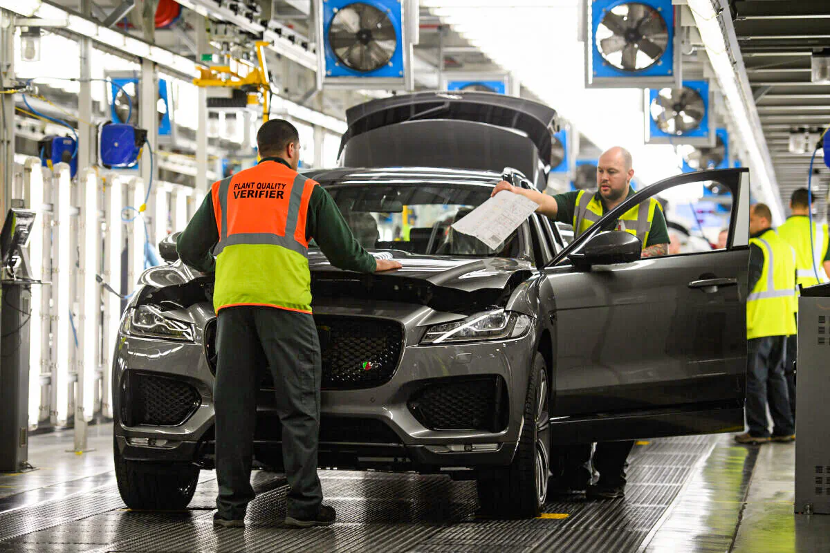 Vehicles are checked at the Jaguar Land Rover factory in Solihull, England, on March 1, 2017. (Leon Neal/Getty Images)
