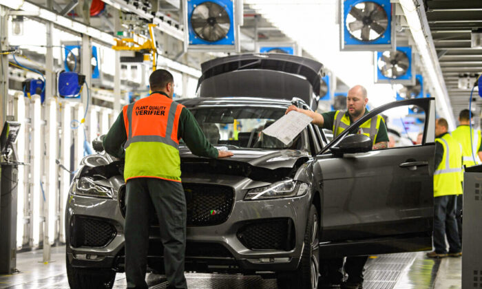 Vehicles are checked at the Jaguar Land Rover factory  in Solihull, England on March 1, 2017. (Leon Neal/Getty Images)