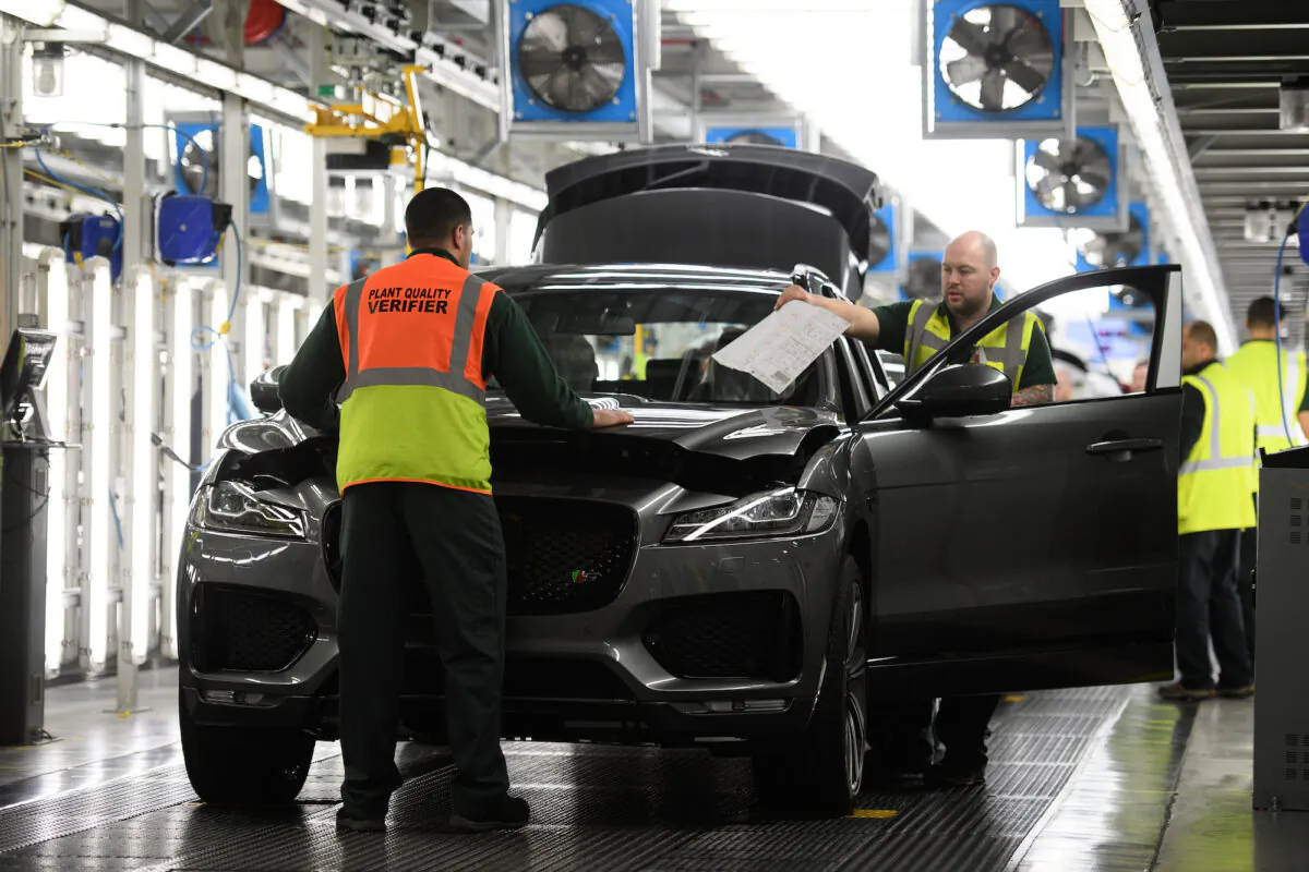 Vehicles are checked at the Jaguar Land Rover factory in Solihull, England on March 1, 2017. (Leon Neal/Getty Images)